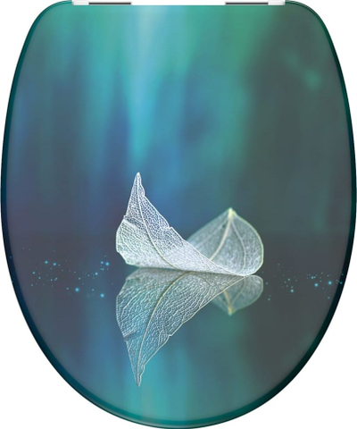 Kapak tualeti Schütte Fallen Leaf, mbyllje e butë, me gjethe, blu‑jeshil