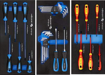 Karrocë veglash Högert Technik HT7G052, 6 sirtarë, 171 pjesë, blu