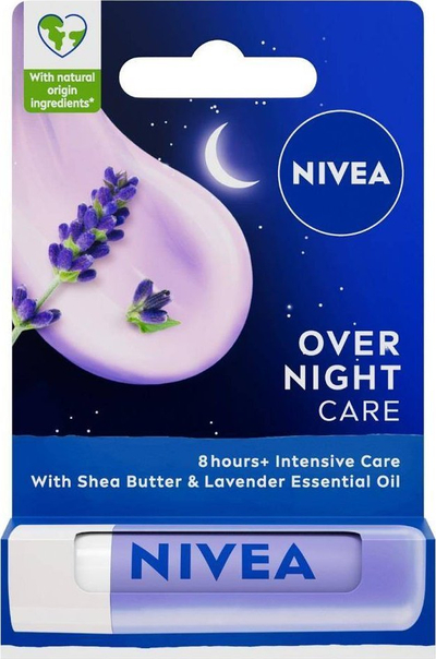 Balsam buzësh Nivea Lavender Overnight, 4.8g, me livandë, për natën