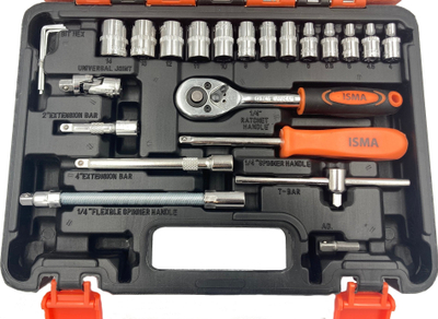 Set veglash ISMA Tool Set 1/4", 46 copa, çelik krom vanadium, kuti plastike jeshile
