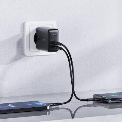 Adapter karikimi Dual USB-A USB-C 32W, Power Delivery 3.0, Quick Charge 3.0, i bardhë