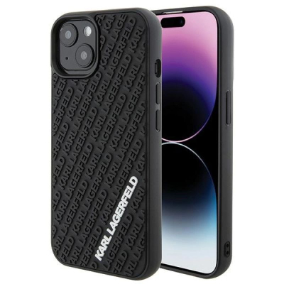 Futrollë Karl Lagerfeld 3D Rubber Multi Logo për iPhone 15 6.1", silikon TPU, e zezë