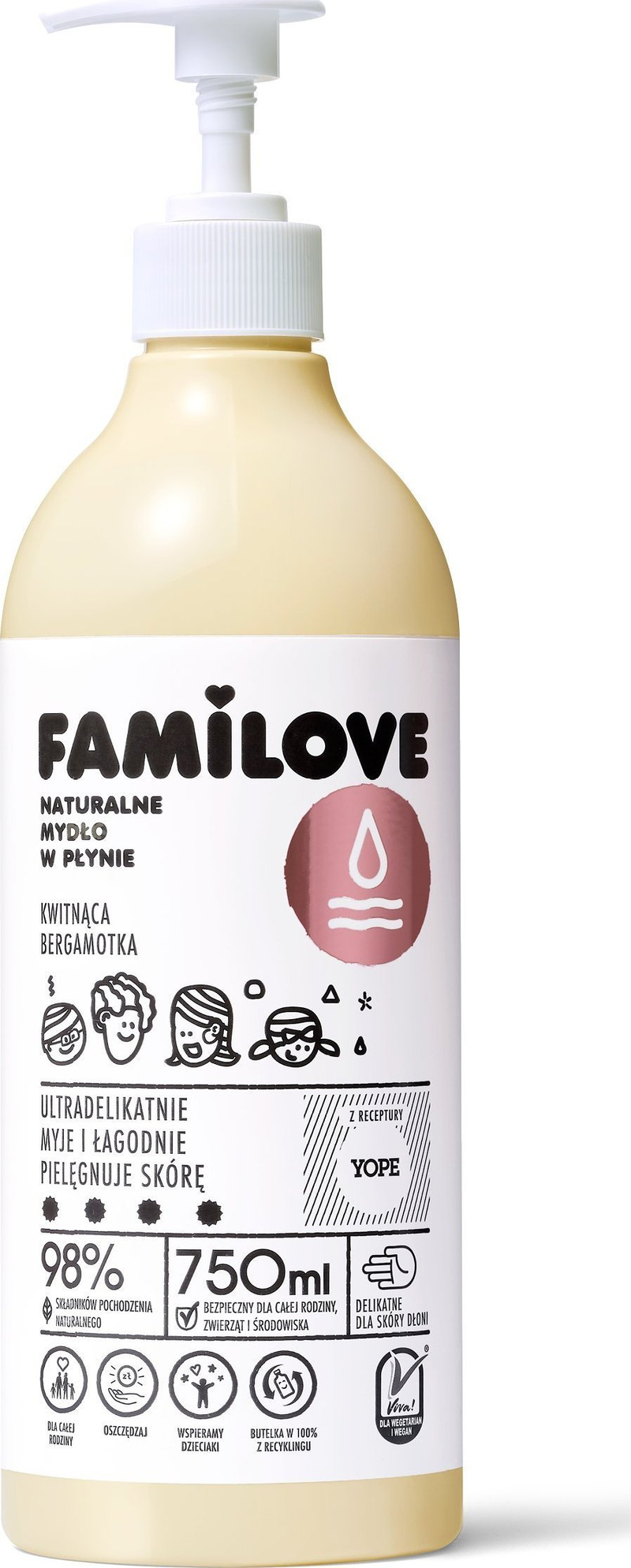 Sapun i lëngshëm Yope FAMILOVE, familjar, 750ml