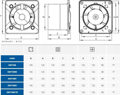 Куќиште вентилатор за бања Awenta KWT100M Turbo, fi 100 mm, сензор за движење, бел