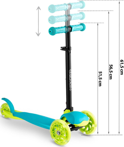 Trotinet për kalamoj Ricokids, me 3 rrota LED, i palosshëm, blu jeshil