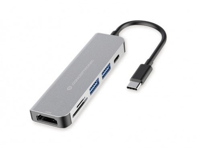 Док USB C Conceptronic, HDMI, 2x USB A, SD TF, 100W PD, сива боја