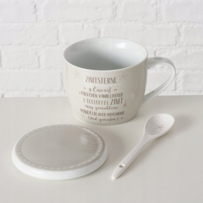 Filxhan porcelani Boltze, 600 ml, me kapak edhe lugë, bezhë