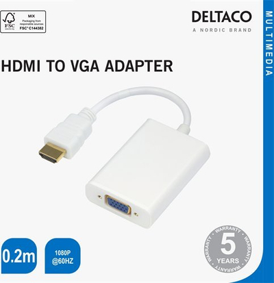Adapter HDMI në VGA Deltaco, 0.2m, me audio, i bardhë