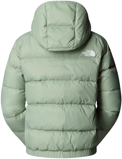 Xhaketë The North Face Hyalite Down Hooded, me kapuç, me pupla, jeshile Slate Moss