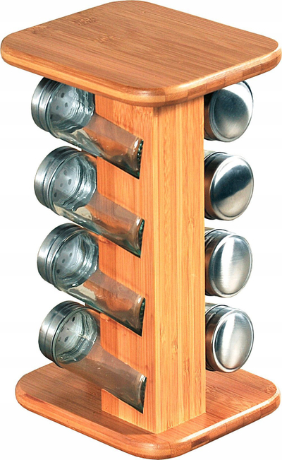 Set për erëza Kesper Spice Rack, rrotullues, 8 kavanoza, bambu natyrale