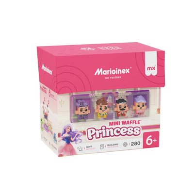 Lodër ndërtuese Marioinex Waffle Mini Blocks Princess, 280 copa, me figura princeshash, shumëngjyrëshe