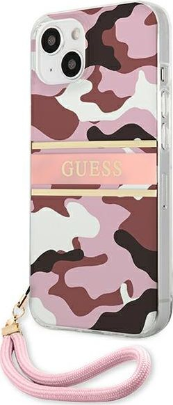Mbrojtëse telefoni Guess Camo Strap për iPhone 13 Mini 5.4", TPU, me rrip, rozë