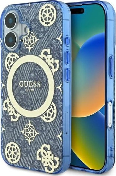 Kapak telefoni Guess GUHMP16SH4PYEEB për iPhone 16 6.1", hardcase, blu