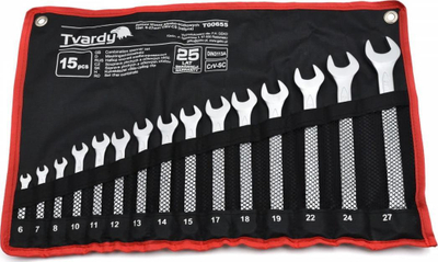 Set çelësa të kombinuar Tvardy T00655, 15 copë, 6-27mm, çelik CRV