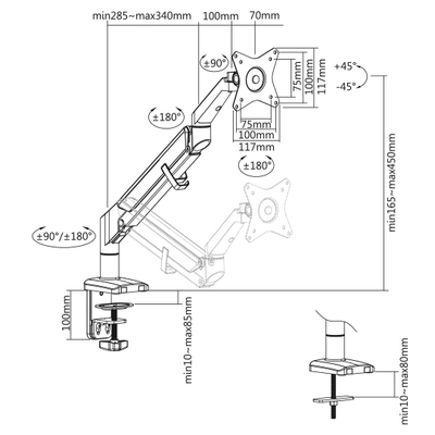 Држач за монитор Ergo Office ER-405B, 17-32\", 9kg, црн