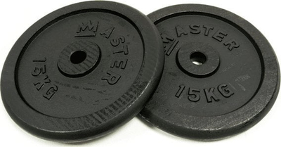 Diska peshe gize Master, 15 kg x2, vrimë 31 mm, të zinj