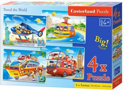 Puzzle për fëmijë Castorland Travel the World 247018, set 4 puzzle, shumëngjyrësh