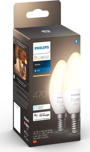 Llamba smart Philips Hue B39, set 2 copë, E14, 5.5W 470lm, dritë e ngrohtë