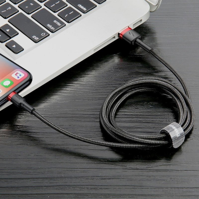 Kabllo USB Baseus CALKLF-A19, USB A në Lightning, 0.5 m, e zezë kuqe