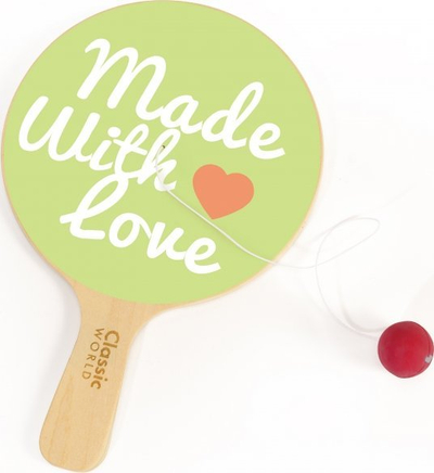 Дрвена ракета со топче Classic World Paddle Ball, со врвка, шарена