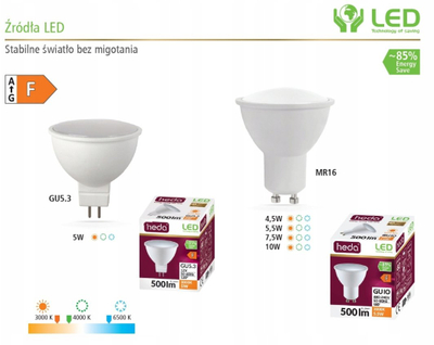 Llambë LED Heda MR16 GU10 HD222, 4.5W 410lm, 4000K, e bardhë