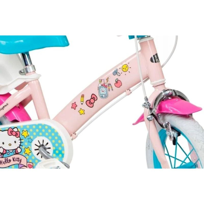 Biçikletë për kalamoj Hello Kitty 12", me frena daulle, rozë e çelët