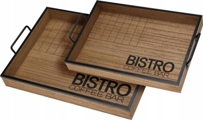 Set tabakash Bistro Serving Trays, 2 copë, MDF dhe hekur, ngjyrë dru