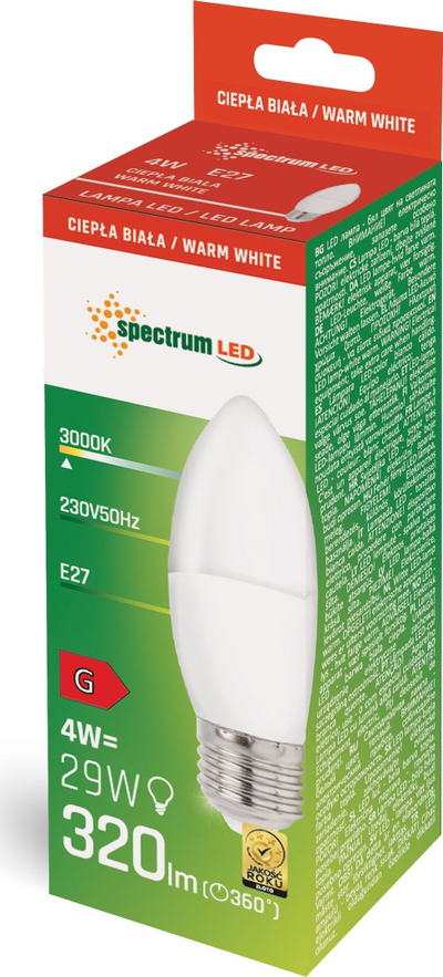 Llambë LED Spectrum E27 C37, 4W 320lm, 3000K dritë e ngrohtë