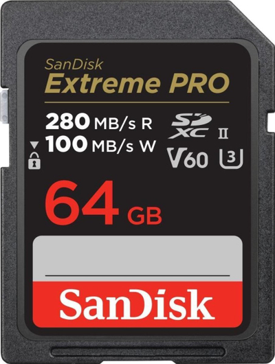 Kartë memorie SanDisk Extreme PRO SDXC, 64GB, UHS II U3 V60