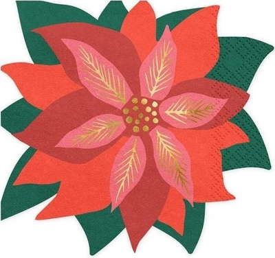 Serveta letre PartyDeco Poinsettia, 14.5 x 15.5cm, 20 copë, shumëngjyrëshe