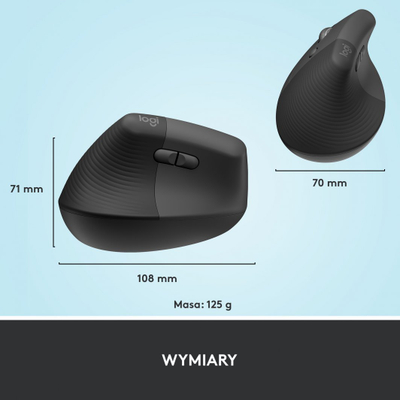 Maus Logitech Lift, për majtakë, wireless, Bluetooth, USB, i hirt