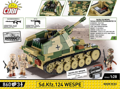 Set ndërtimi COBI 2598 SD.Kfz.124 Wespe HC WWII Executive Edition, 855 pjesë, shkalla 1:28, shumëngjyrësh