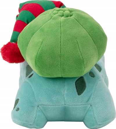 Peluç Pokemon Jazwares Bulbasaur për Krishtlindje, edicion festiv, jeshil me kapelë të kuqe