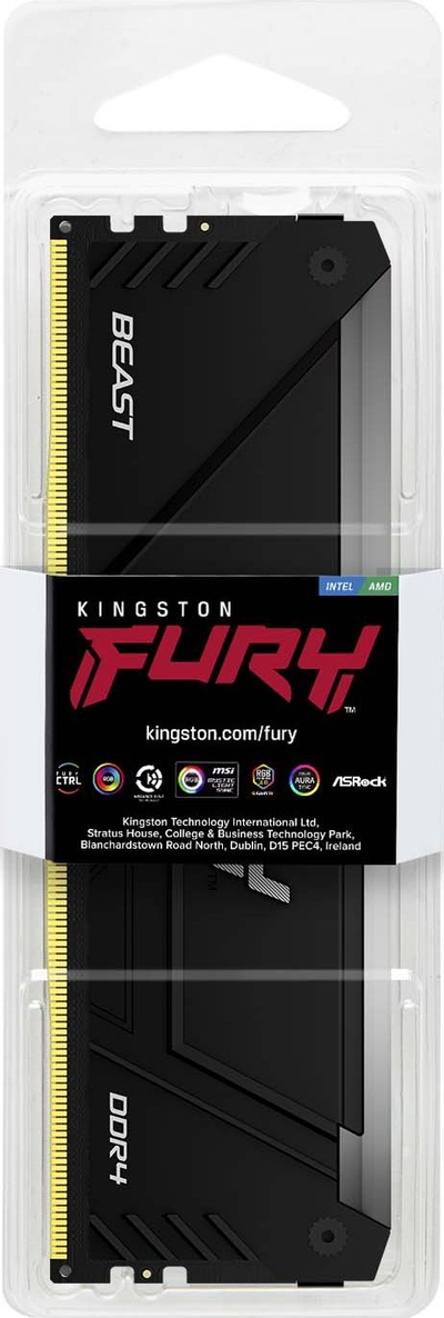 RAM Kingston Fury Beast RGB, DDR4 8GB, 3600MHz CL17, e zezë