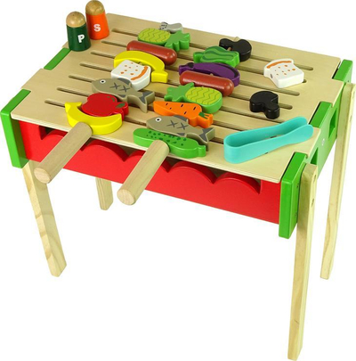 Lodër barbeque druri LeanToys, set me aksesore, shumëngjyrëshe