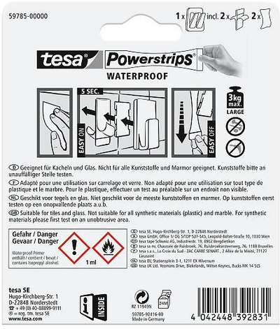 Varëse Tesa Powerstrips Waterproof Duo Hook, deri 3kg, për banjo dhe kuzhinë, e bardhë