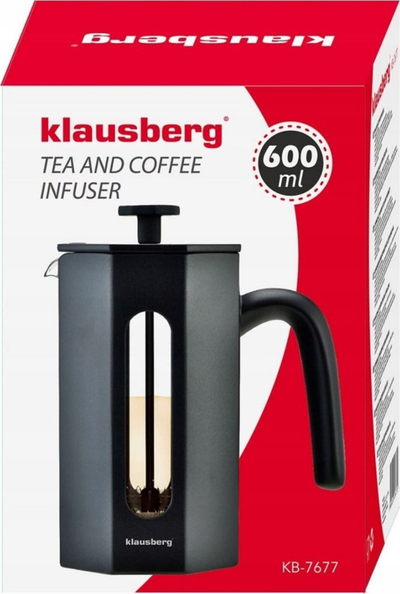 French press për kafe dhe çaj Klausberg, 600ml, xham borosilikat, i zi