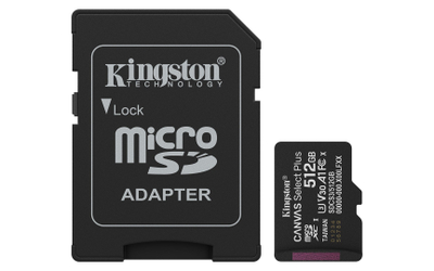 Мемориска картичка microSDXC Kingston Canvas Select Plus, 512GB, A1 V30, со адаптер, црна