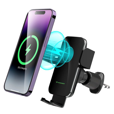 Mbajtëse telefoni për makinë Wozinsky WEDZ-3Y8S, karikues wireless 15W, për grilën e ajrit, e zezë