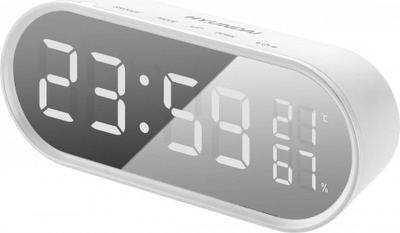 Ora me alarm Hyundai AC 331, ekran LED 36mm, matje temperature dhe lagështie, e bardhë