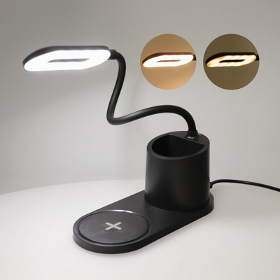 Llambë tavoline LED CFTD03 me karikim wireless 10W, krah fleksibël, ngjyrë e zezë