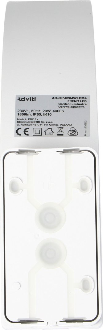Lampë muri kopshti Adviti Frenit AD-OP-6204WLPM4, 20W LED, IP65, e bardhë