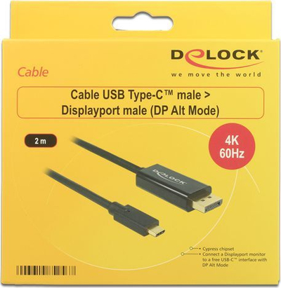 Kabllo Delock USB-C - DisplayPort, 2m, e zezë