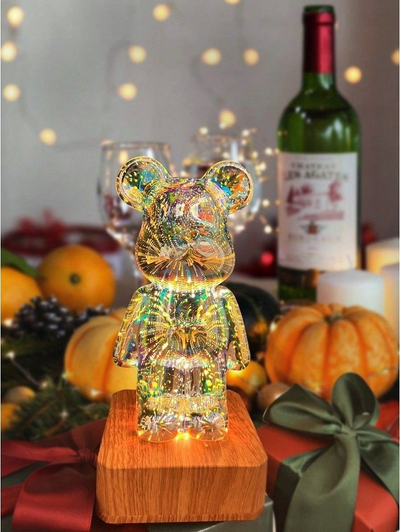 Lampë tavoline dekorative OEM 3D BEAR, LED RGBW, USB 5V, transparente