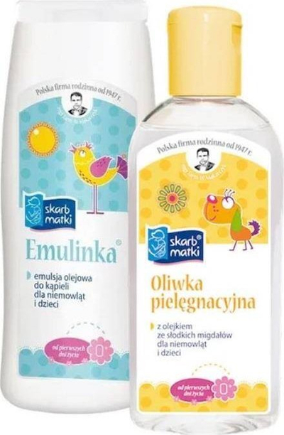 Set për kujdesin e bebave Skarb Matki Emulinka Almond Oil, emulsjon për banjo, vaj trupi me vaj bajame