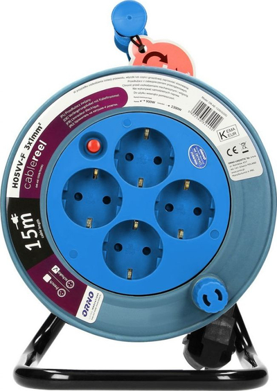 Zgjatës kabllor Orno MINI Reel, 4 presa, 15m, blu