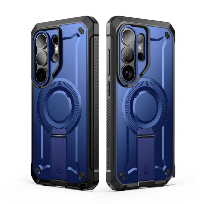 Mbulesë telefoni SUPCASE Samsung Galaxy S26 Ultra, me qëndrim, ekranmbrojtës i futur, blu metalike