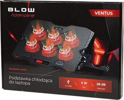Stendë ftohëse për laptop BLOW Cooling Stand Pad, 6 ventilatorë, LED i kuq, deri 15.6"