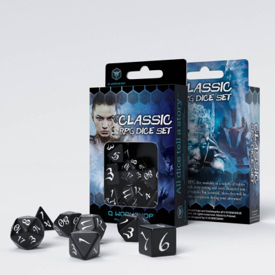 Set zare RPG Q-Workshop Classic, 7 copë, i zi me numra të bardhë