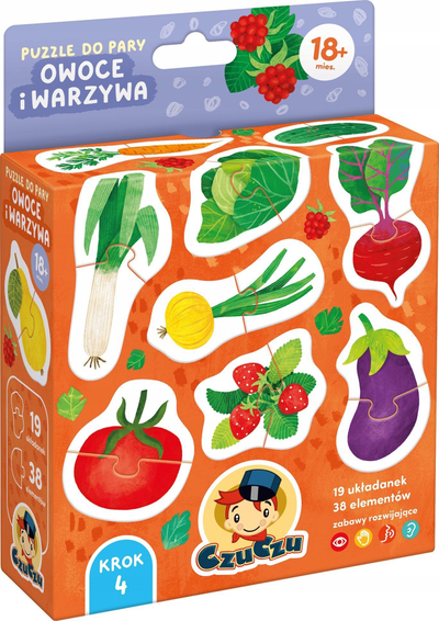 Puzzle edukativ CzuCzu Fruits and Vegetables, çifte frutash dhe perimesh, shumëngjyrësh
